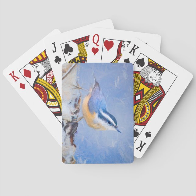Red-Breasted Nuthatch Painting Original Bird Art Playing Cards (Back)