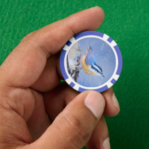Red-Breasted Nuthatch Painting Original Bird Art Poker Chips