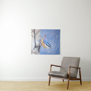 Red-Breasted Nuthatch Painting Original Bird Art Tapestry