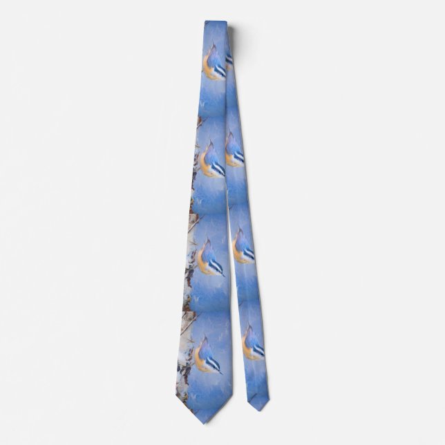 Red-Breasted Nuthatch Painting Original Bird Art Tie (Front)