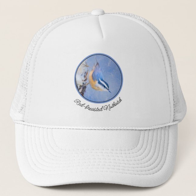 Red-Breasted Nuthatch Painting Original Bird Art Trucker Hat (Front)