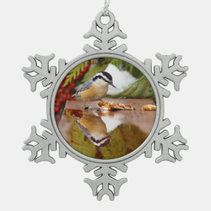Red-breasted Nuthatch Snowflake Pewter Christmas Ornament