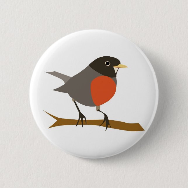Red Breasted Robin on Branch 6 Cm Round Badge (Front)