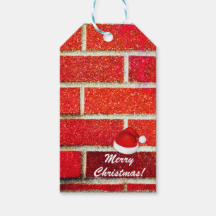Red Brick & Glitter Holiday Christmas Party Gift Tags