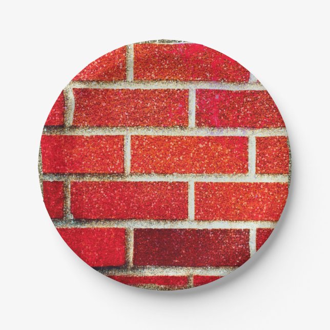 Red Brick & Glitter Holiday Christmas Party Paper Plate (Front)