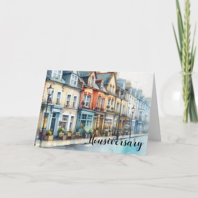 Red Brick Street Scene - Happy Houseaversary Card (Front)