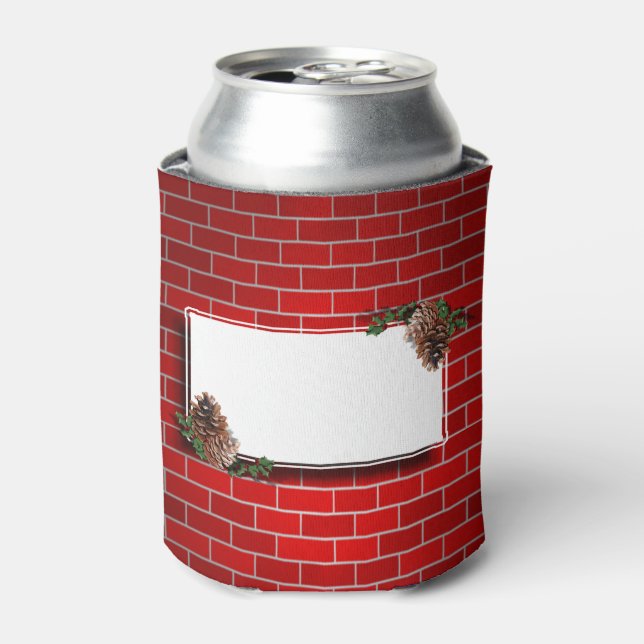 Red Brick W/PineCones Tag Can Cooler (Can Front)
