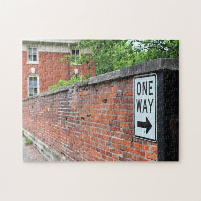 Red Brick Wall & One Way Sign Jigsaw Puzzle (Horizontal)