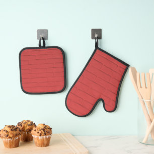 red brick wall oven mitt & pot holder set