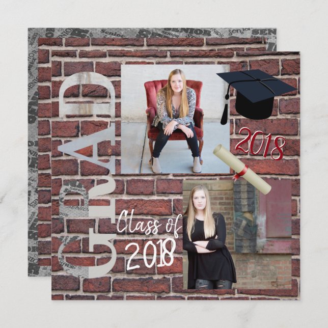 Red Brick Wall Photo  - Graduation Invitation (Front/Back)