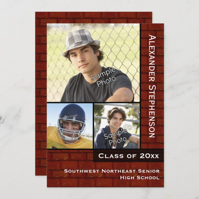 Red Brick Wall Photo Graduation Invitation (Front/Back)