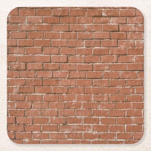 Red Brick Wall Rustic Square Paper Coaster (Front)