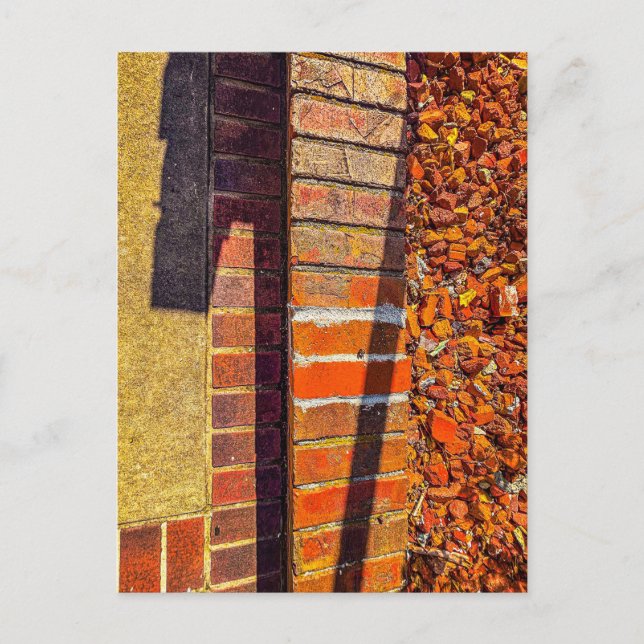 Red Brick Wall with Dramatic Sunlight and Shadows Postcard (Front)