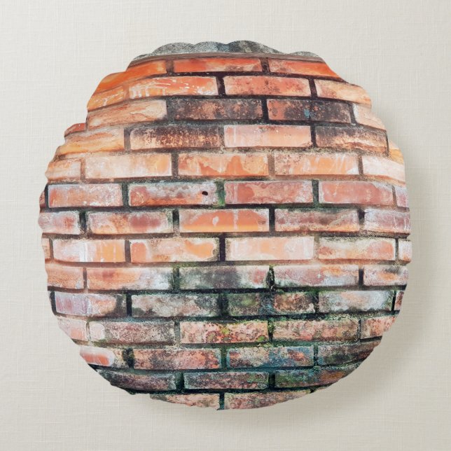 Red brick wall with stainsabstract,aged,architectu round cushion (Front)