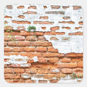 red brick wall with white painting square sticker