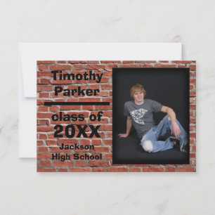 Red Brick with Photo - 3x5 Graduation Announcement