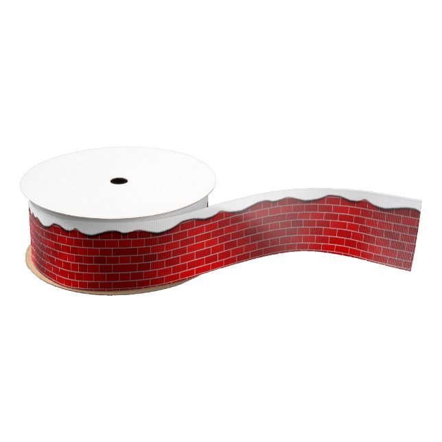 Red Brick with Snow Drift - Snowy Top Grosgrain Ribbon (Spool)