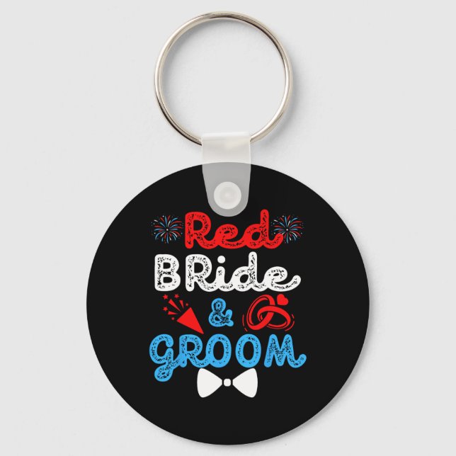 Red Bride And Groom Funny Wedding Marriage Party 4 Key Ring (Front)