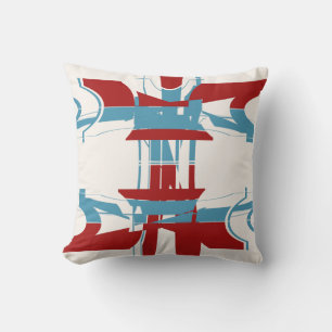 Red Bright Blue Off-White Geometric Art Design Cushion