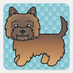 Red Brindle Cairn Terrier Cartoon Dog On Blue Square Sticker
