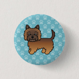 Red Brindle Cairn Terrier Dog Illustration On Blue 3 Cm Round Badge