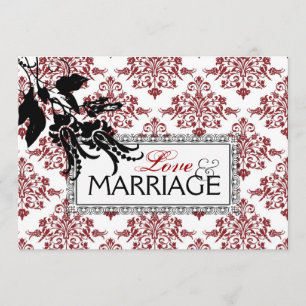 Red Brocade Wedding Invitation Card