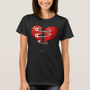 Red Broken heart and safety pins T-Shirt