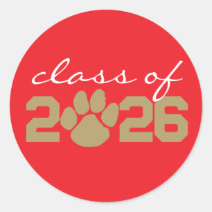 Red & Bronze Gold Pawprint Graduation Stickers
