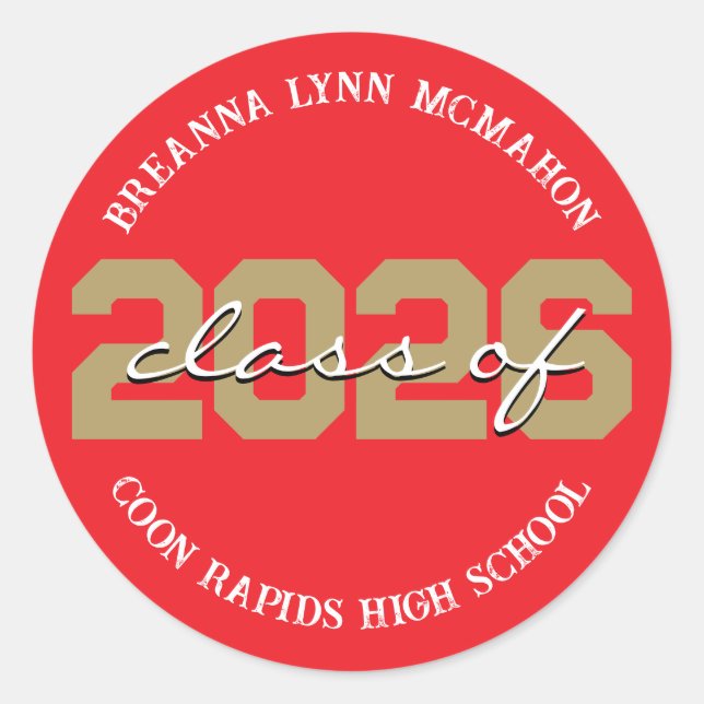 Red & Bronze Gold Personalised Graduation Stickers (Front)