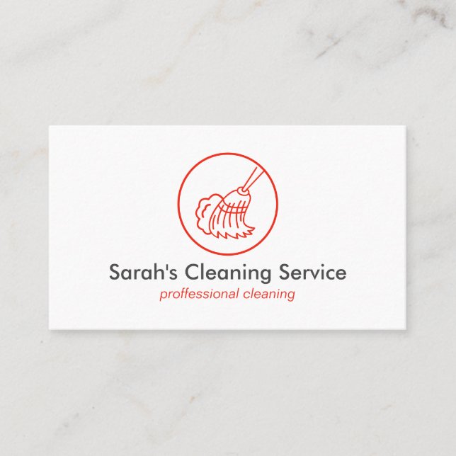 Red Broom Home House Cleaning Business Card (Front)