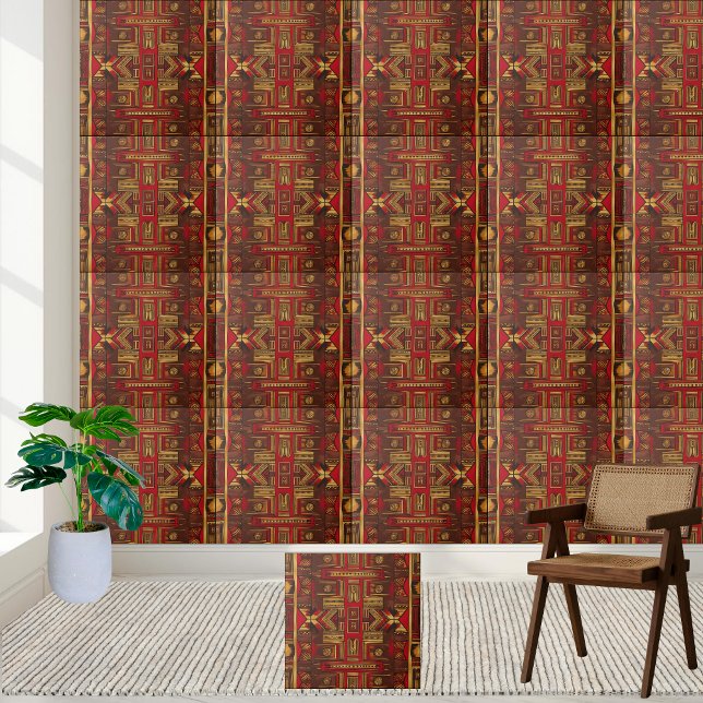 Red Brown and Gold African Tribal Pattern Tile (Red Brown and Gold African Tribal Pattern Tile)