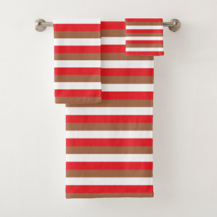 Red, Brown and White Stripes Bath Towel Set