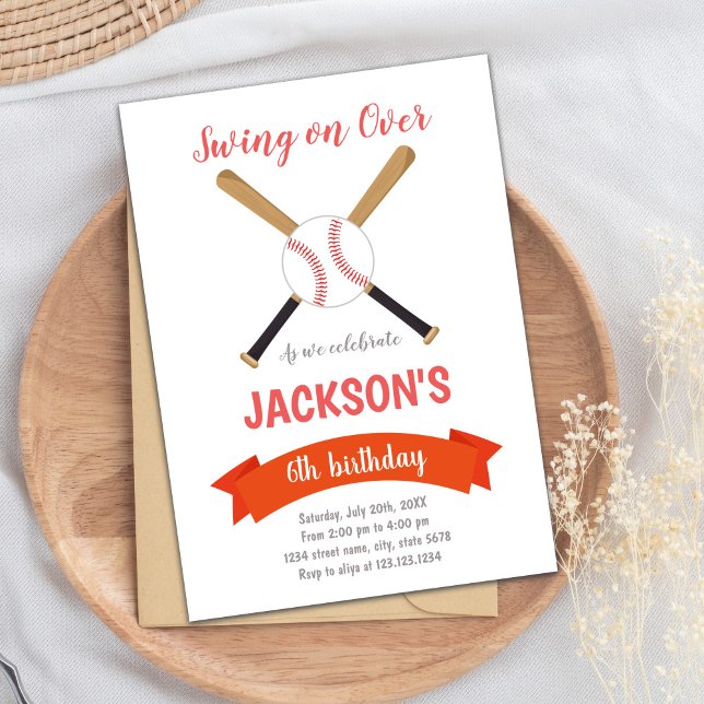 Red & Brown Baseball Birthday Invitation (Red Brown Baseball Birthday Invitations)