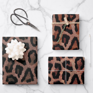 Red Brown Black Leopard Animal Print Wrapping Paper Sheet