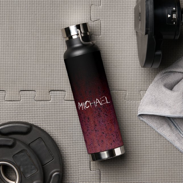 Red Brown Black Ombre Rust Metal Custom name Water Bottle (Gym)