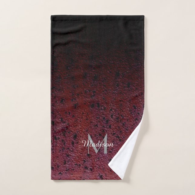 Red Brown Black Ombre Rust Metal Patina Monogram Bath Towel Set (Hand Towel)