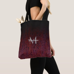 Red Brown Black Ombre Rust Metal Patina Monogram Tote Bag