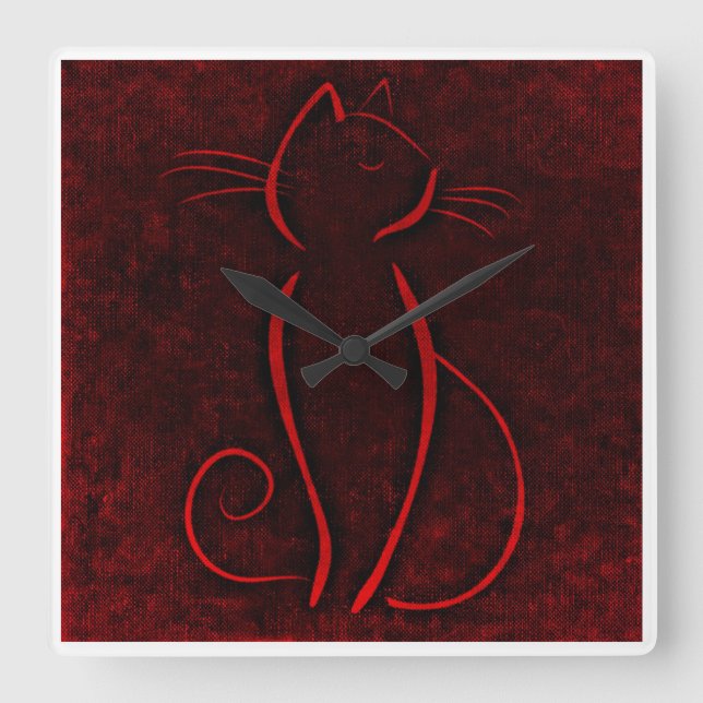 Red Brown Cat | Zazzle_Growshop. Square Wall Clock (Front)