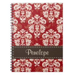 Red Brown Damask Spiral Notebook Journal