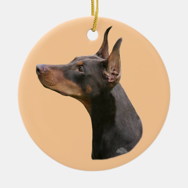 Red/Brown Doberman Pinscher head Ornament (Front)