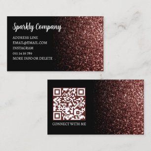 Red brown faux sparkle black elegant QR code Business Card