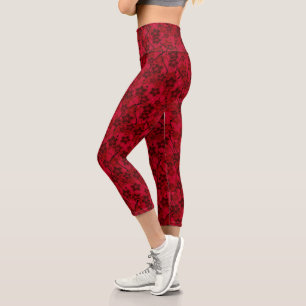 red brown floral rustic fashion pattern retro capri leggings