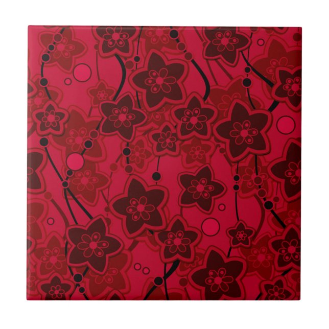 red brown floral rustic fashion pattern retro ceramic tile (Front)