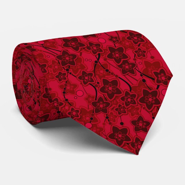 red brown floral rustic fashion pattern retro tie (Rolled)