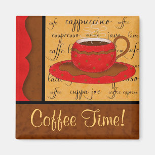 Red Brown Gold Whimsy Coffee Cup Art Custom Name Magnet