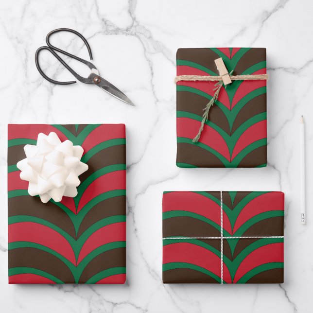 Red Brown Green Abstract Geometric  Wrapping Paper Sheet (Front)