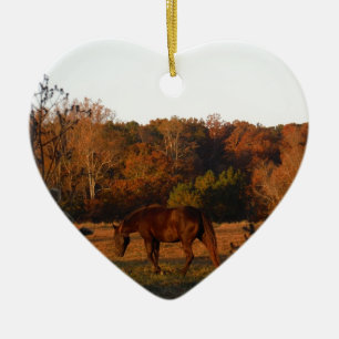 Red  Brown horse, autumn woods. Ceramic Ornament