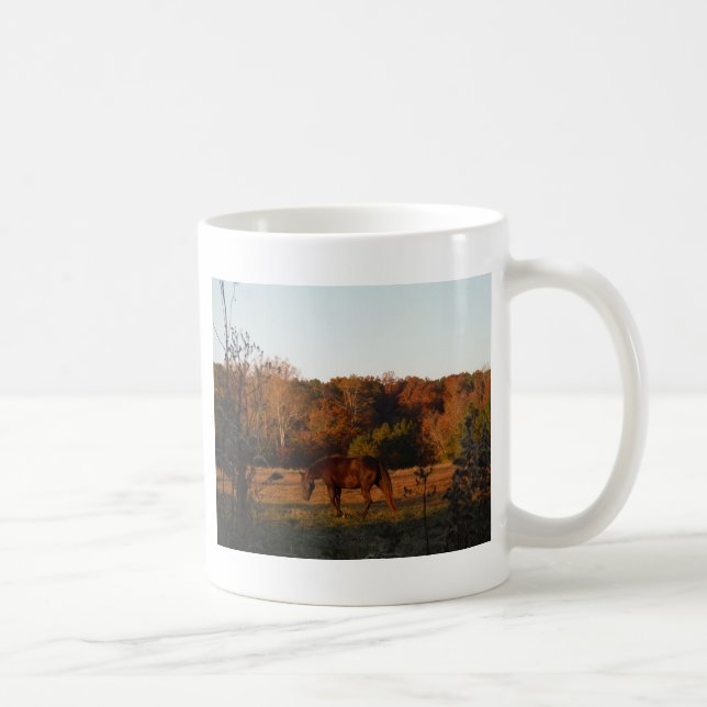 Red  Brown horse, autumn woods. Coffee Mug (Right)