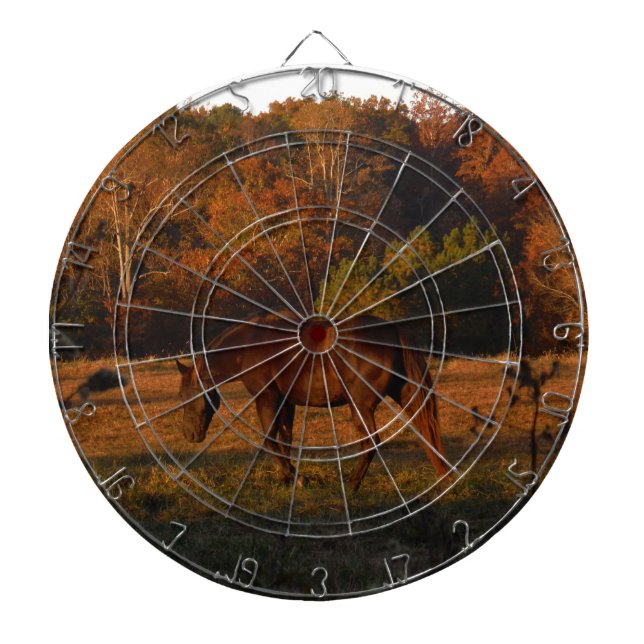 Red  Brown horse, autumn woods. Dartboard (Front)