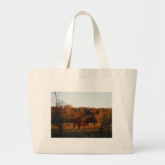 Red  Brown horse, autumn woods. Large Tote Bag (Front)
